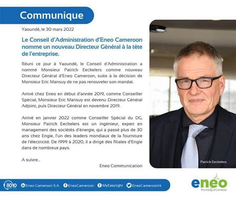 Patrick Eeckelers Nomm Nouveau Directeur G N Ral D Eneo Au Cameroun