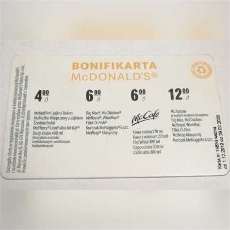 BONIFIKARTA Mcdonalds KARTA RABATOWA Kup teraz za 45 00 zł Osie