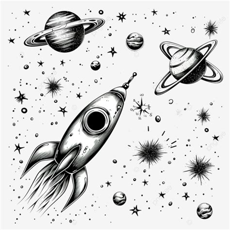 Black White Planet Mars Doodle Space Wars Black White Spacecraft Png