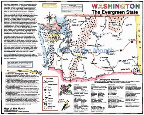 Washington map - Blank outline map, 16 by 20 inches, activities included