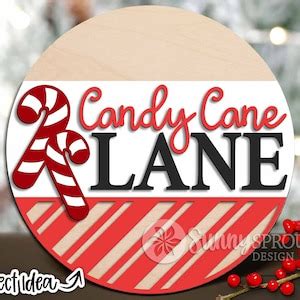 Candy Cane Lane Sign, DIGITAL Download, Round Door Hanger Svg ...