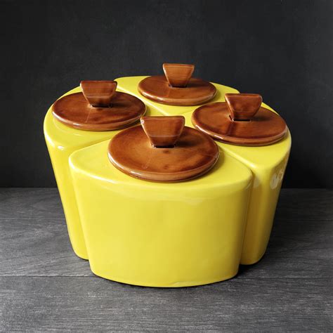 Yellow Kitchen Canister Set Mid Century Retro Ceramic Etsy In 2021