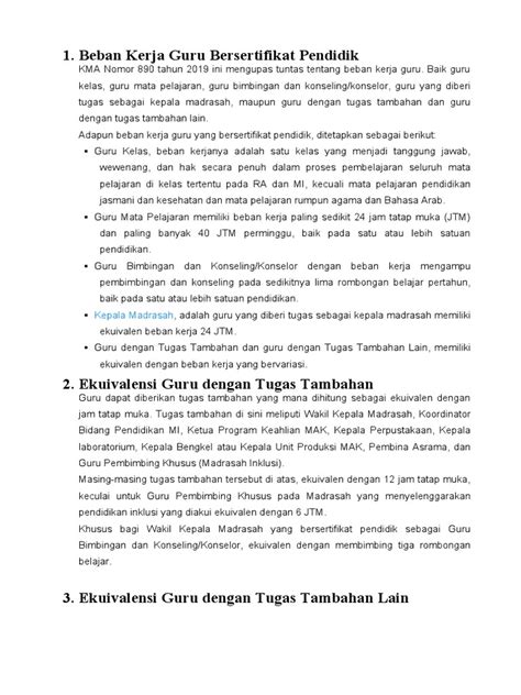 Beban Kerja Guru Sesuai Kma 890 Tahun 2019 Pdf