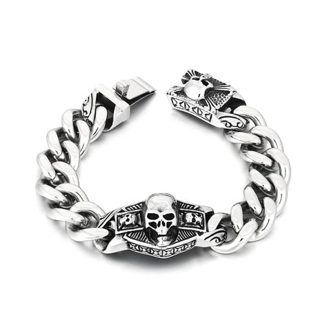 Buy Stainless Steel Gothic Skull Linked Chain Bracelet Men Women Biker