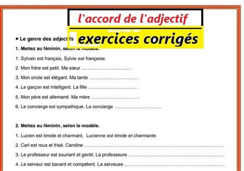 Exercices Corrigés Laccord De Ladjectif Qualificatif