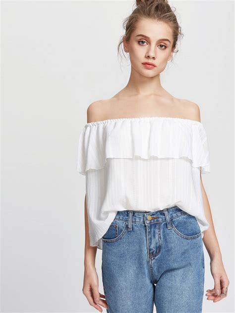 White Off The Shoulder Ruffle Crop TopFor Women Romwe