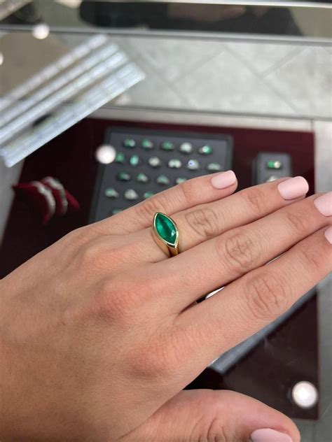 352cts 14k Natural Emerald Marquise Cut Solitaire Bezel Set Gold Ring For Sale At 1stdibs