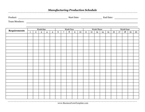 Free Manufacturing Production Schedule Template Printable Templates