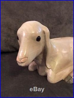 Vintage Hand Carved Painted LEO KOPPY White Nubian Goat Carved Wood