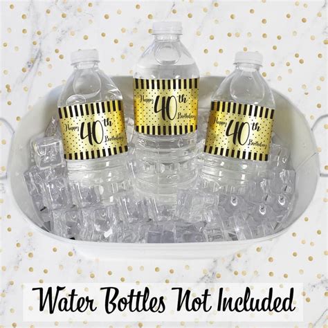 Black And Gold 40th Birthday Shiny Foil Water Bottle Labels 24 Count 80th Birthday Party