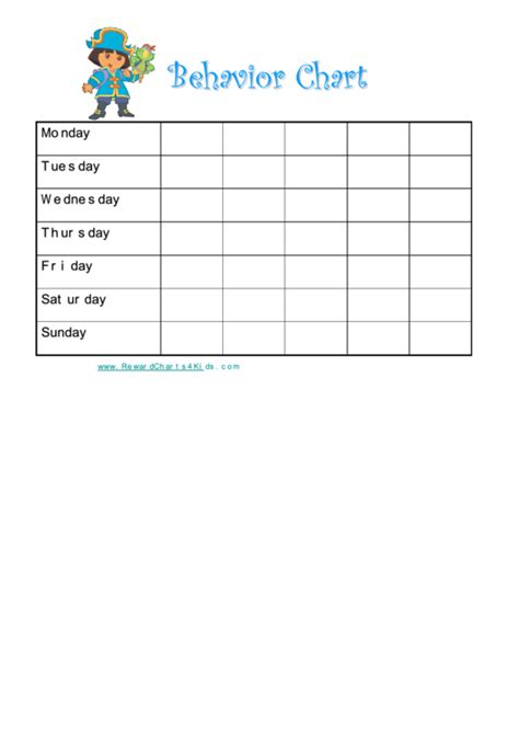 Dora The Explorer Weekly Behaviour Chart Printable Pdf Download