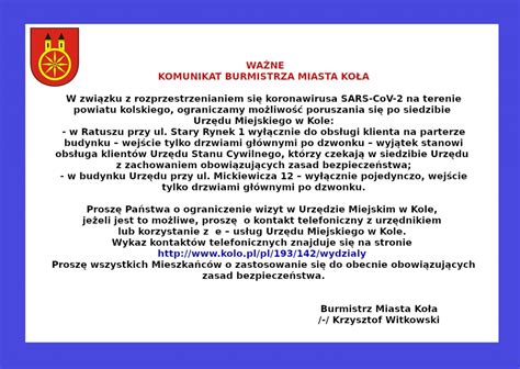 KOMUNIKAT BURMISTRZA MIASTA KOŁA Kolskie fakty