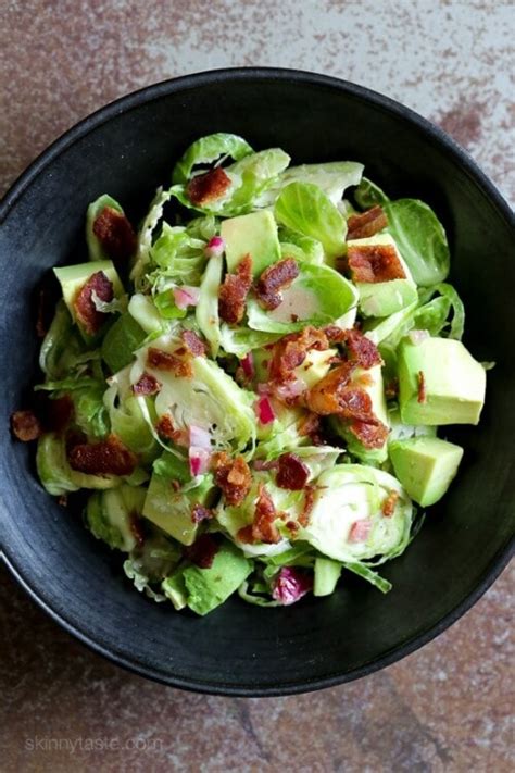 Shredded Raw Brussels Sprout Salad With Bacon And Avocado