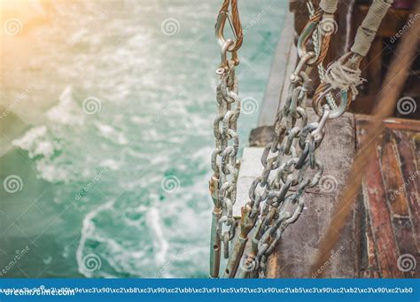 View At Sea Water From The Side Of A Wooden Pirat Ship With Vintage