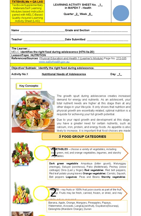 Q2 Health 7 Las W6 Learners Activity Sheets 1 Txtbk Slms Qa Las