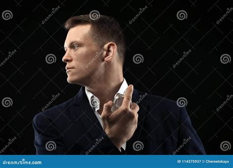 Handsome Man In Suit Using Perfume Stock Image Image Of Perfume