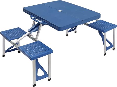 Portable Folding Picnic Table With With Seats Chairs And Umbrella