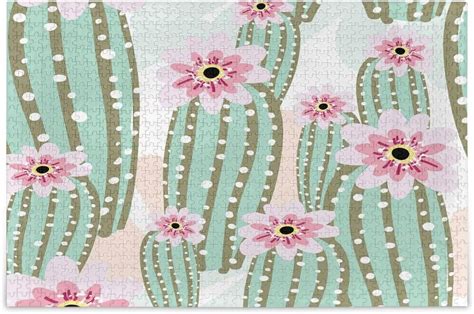 Freeamg Piece Puzzles For Adults Cactus Cacti Pink Flowers Jigsaw