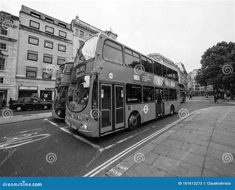 Red Bus In London Black And White Editorial Stock Photo Image Of