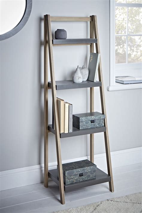 Wooden Ladder Shelf Grey Shelves Diy Ladder Wall Shelving Units