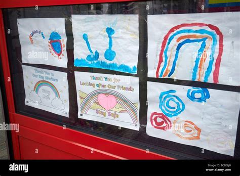 Rainbow Posters Made By Children For The Nhs Placed In Windows During