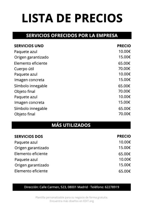 Plantillas De Listas De Precios