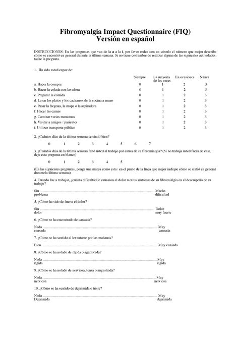 Fiq Sp Escala Valoracion Fibromialgia Fibromyalgia Impact