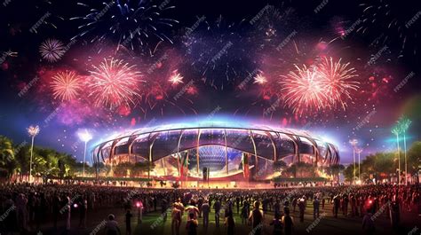 Premium AI Image | A stadium with fireworks in the sky