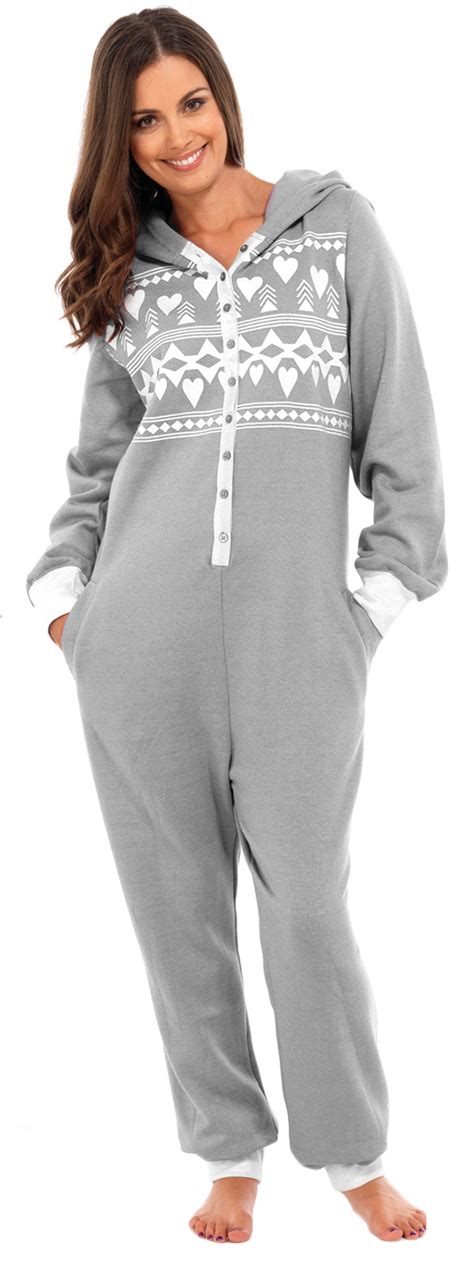 Womens Hooded Fairisle Onesie All In One Pyjamas Jumpsuit Ladies Warm