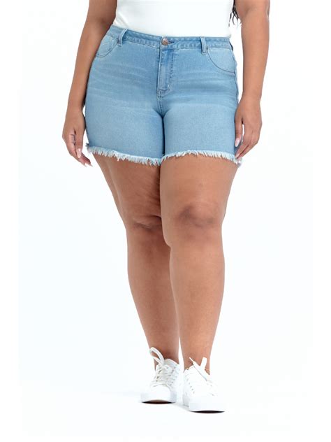 A3 Denim Womens Plus Size Raw Edge Denim Shorts