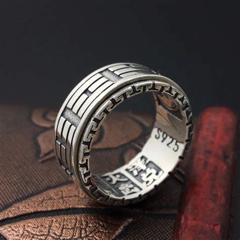 100% Solid Silver 925 Rotating Spinner Rings For Men China Style BAGUA ...