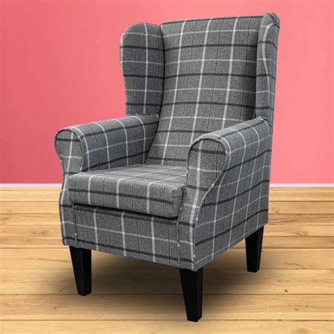 Standard Wingback Chair In A Sophie Tartan Zinc Fabric Beaumont