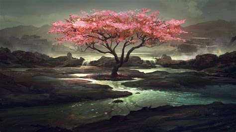 Pink Tree Wallpapers Cherry Blossom Painting Blossoms Art Tree Art