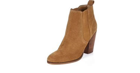 River Island Tan Suede Heeled Ankle Boots In Brown Lyst