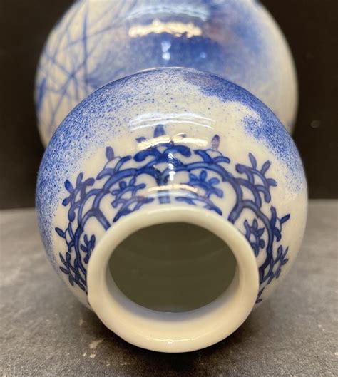 Japanese Meiji Seto Porcelain Vase W Blue And White Decor By Kawamoto