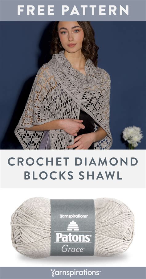 Free Crochet Diamond Blocks Shawl pattern using Patons Grace Yarn | Crochet, Crochet basket ...