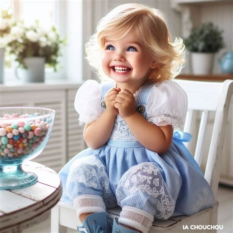 Mon blog de création IA Chouchou JOLIE PETITE FILLE BLONDE SOURIANTE HABILLÉE D UNE ADORABLE