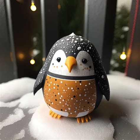 A Penguin Figurine Sitting On Top Of A Pile Of Snow Stock Illustration