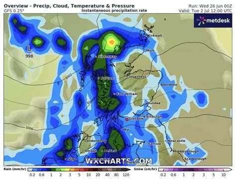 Scotland weather map shows 300-mile wall of rain en route - worst hit areas - Daily Record