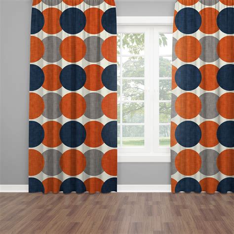 This Mid Century Modern Curtain Panel In Burnt Orange Navy And Gray