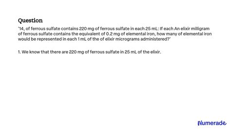 Solved 14 Of Ferrous Sulfate Contains 220 Mg Of Ferrous Sulfate In