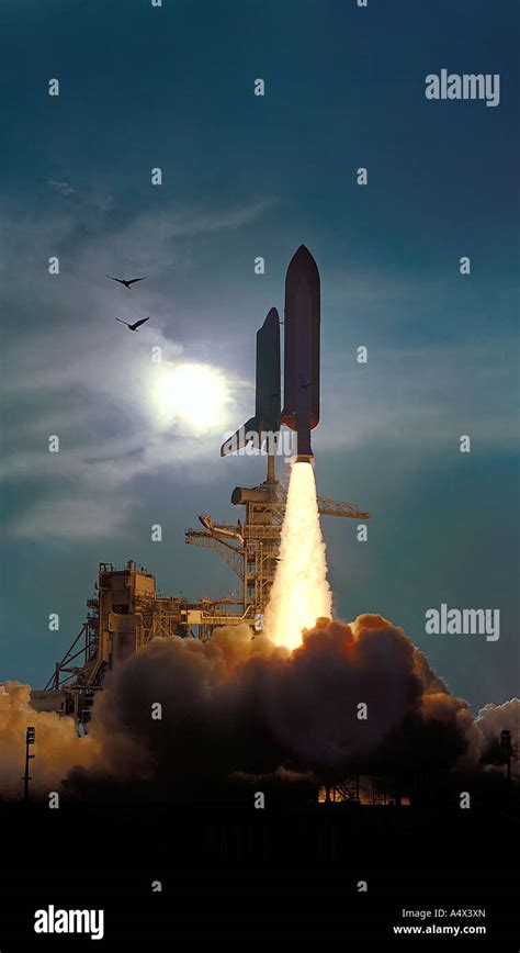 The Space Shuttle Discovery Soars Skyward From The Launch Pad At