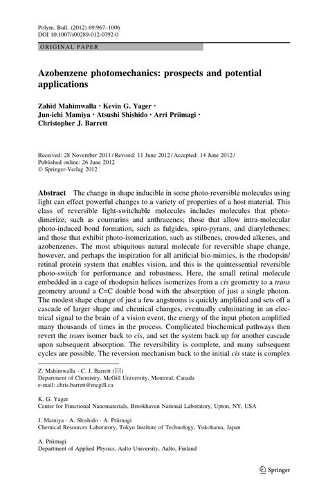 (PDF) Azobenzene photomechanics: Prospects and potential applications