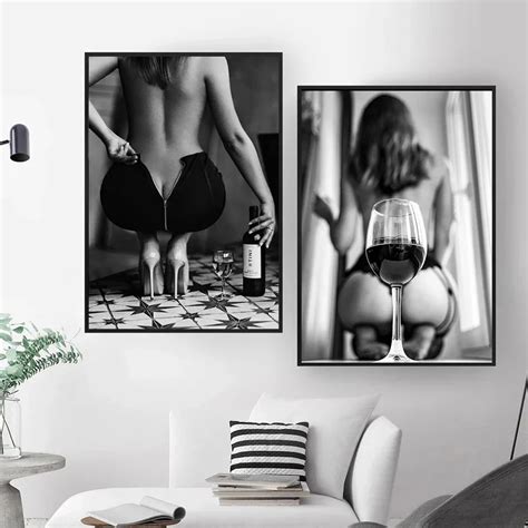 Black White Women With Wine Glass Posters And Prints Sexy Girl Wall Art