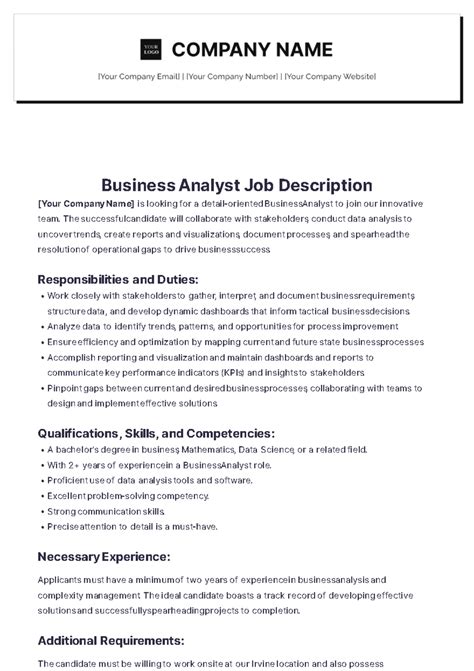 Free Job Description Templates To Edit Online And Print