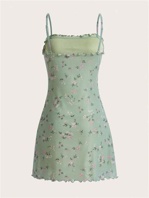 SHEIN Qutie Ditsy Floral Print Lettuce Trim Cami Dress SHEIN UK