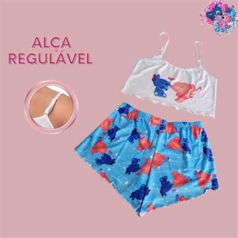 Kit Pijama Virginia Cropped Ondinha Personagens Atacado Baby Doll