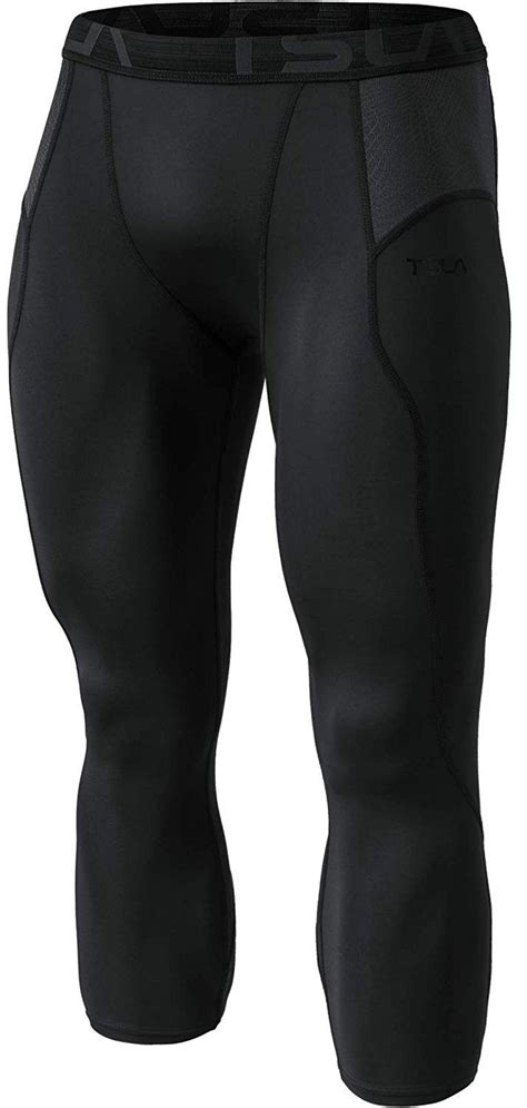 Mens Compression 3 4 Capri Shorts Baselayer Cool Dry Sports Tights