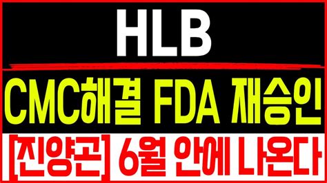 Hlb 주가전망 Cmc해결 Fda 재승인 진양곤 6월 안에 나온다 Hlb Hlb주가 Hlb주가전망 Hlb목표가