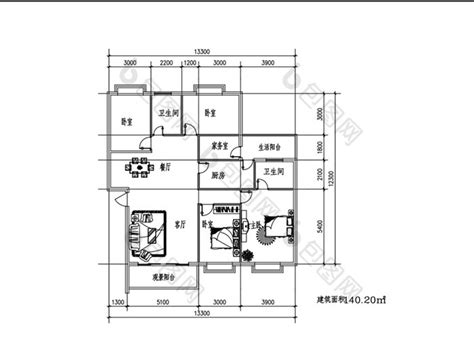 四室两厅140平米cad户型图纸 包图网